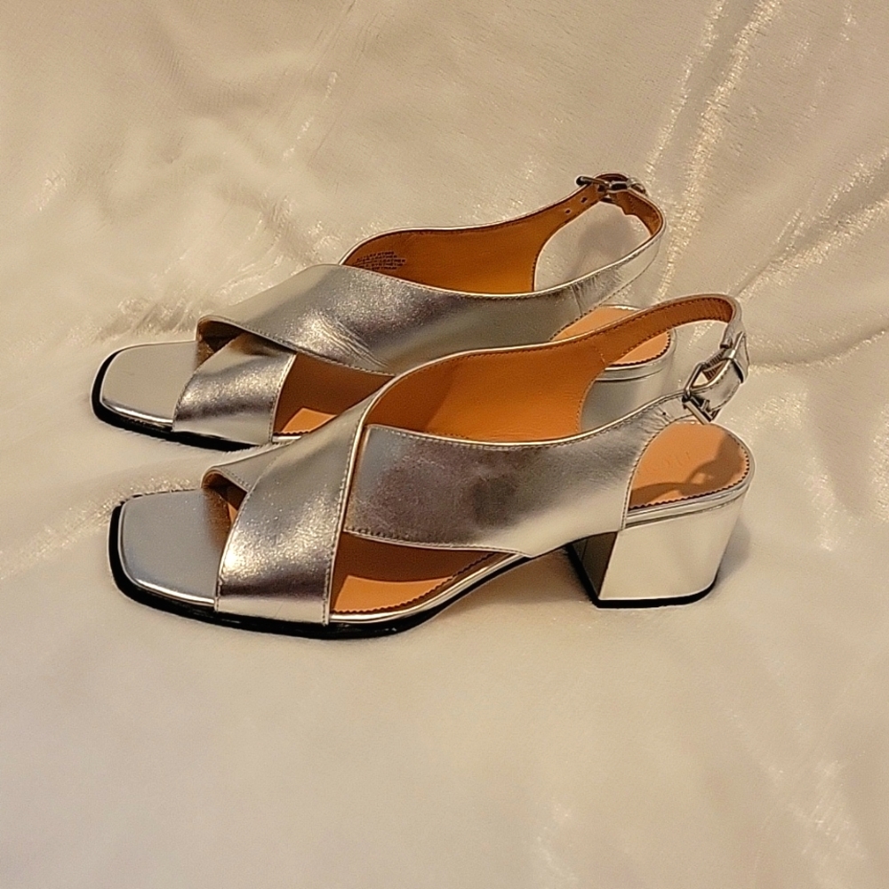 J.Crew metallic silver cut out Dylan sandals women's size 12M